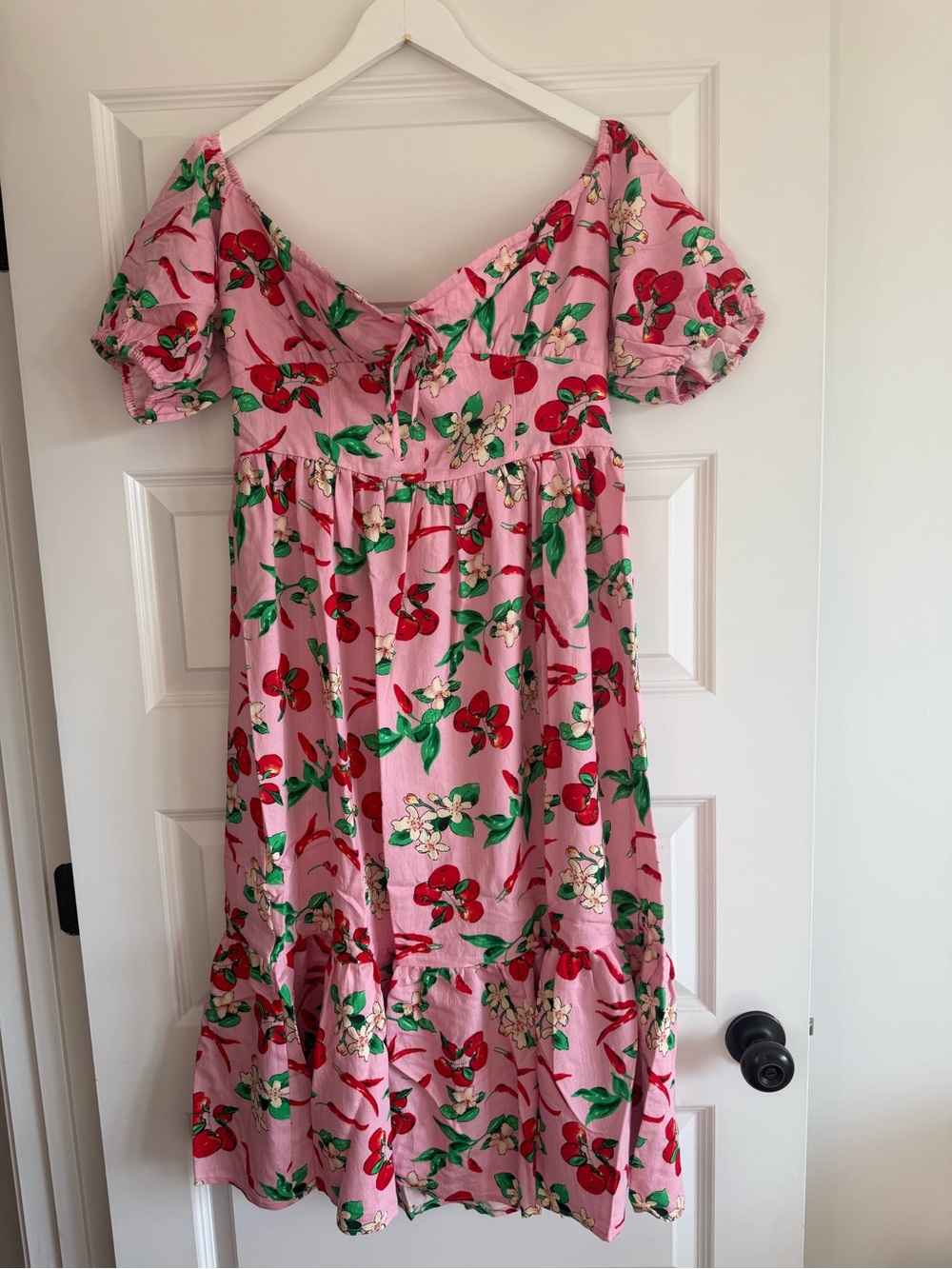 Umgee NWT Pink Cherry Print Tiered Midi Dress – Medium